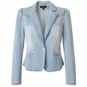 INC International Concepts Puff Sleeve Denim Blazer Jacket - Faded Blue Wash XS